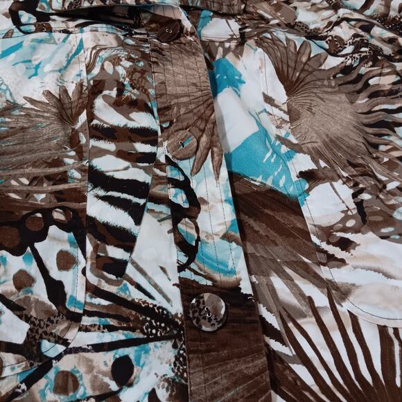 CHICO'S 2 Light Jacket Cute Buttons 12 LG Office Travel Leaves‎ Animal Turquoise - Picture 8 of 12